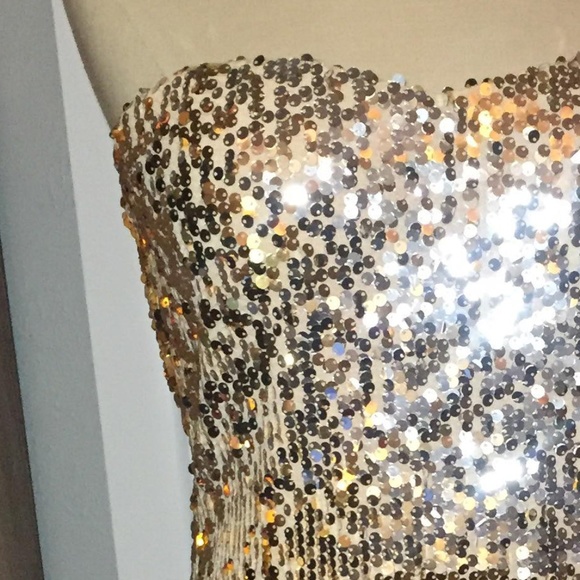 NYE Gold Sequin Shimmer Strapless Dress - Picture 5 of 5